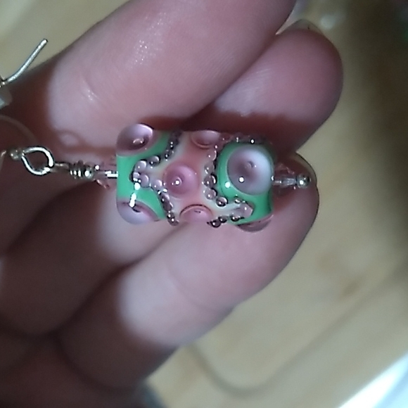 VERY UNIQUE VINTAGE LAMPWORK WEDDING CAKE GLASS BEADED NECKLACE & EARRINGS - Picture 6 of 8